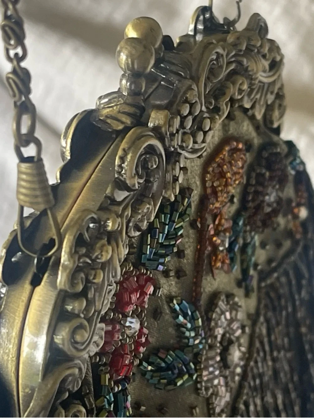 Susan Collection Vintage Victorian-Inspired Beaded Hand-Bag w/Long Chain, OS